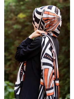 Vissona %100 Ipek Yelpaze Desenli Taba - Siyah Renkli 92X210 Şal
