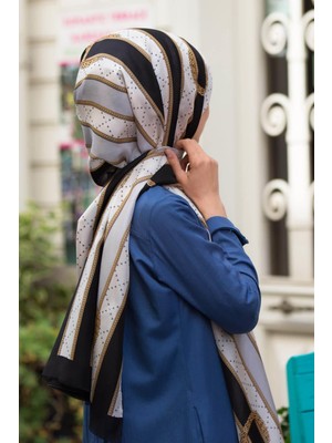 Vissona 100% Ipek Kemer Desenli Gri - Siyah Renkli Şal