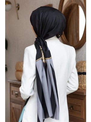 Vissona %100 Ipek Şerit ve Varak Desenli Su Yeşili - Bebe Mavisi Renkli 92X210 Şal