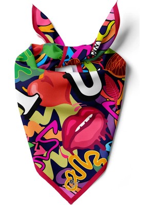 Vissona %100 Ipek Grafiti Desenli Kadın Bandana