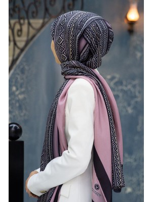 Vissona %100 Ipek Etnik Desenli Gül Kurusu - Gri Renkli Şal