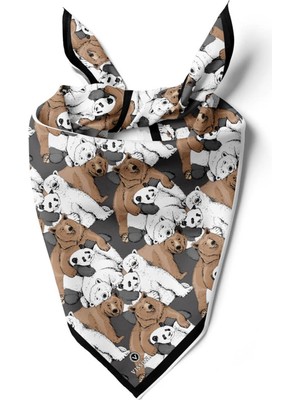 Vissona %100 Ipek Ayı Desenli Kadın Bandana 50X50