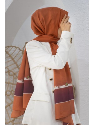 Vissona %100 Ipek Çiçek Desenli Taba Renkli 92X210 Şal