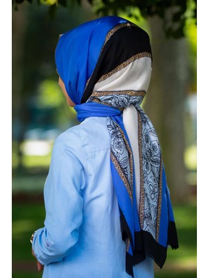 Vissona %100 Ipek Çizgili Desenli Saks - Siyah Renkli 92X210 Şal