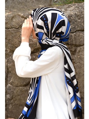 Vissona %100 Ipek Yelpaze Desenli Saks - Siyah Renkli 92X210 Şal