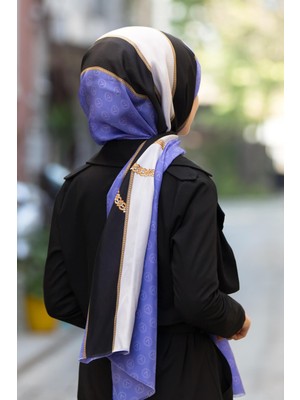 Vissona 100% Ipek Geometrik Desenli Mor - Siyah Renkli Şal