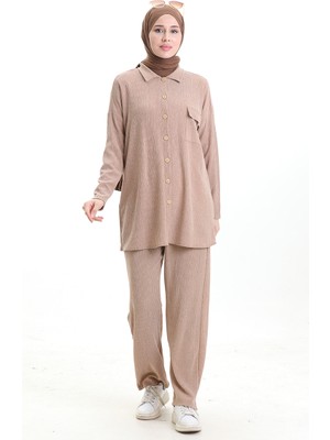 Sefa Merve Cep Detaylı Gömlek Ikili Takım 20050-01 Vizon