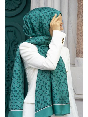Vissona %100 Ipek Minik Motif Desenli Petrol Yeşili Renkli 92X210 Şal