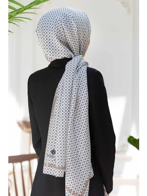 Vissona %100 Ipek Zincir Desenli Krem - Siyah Renkli Şal