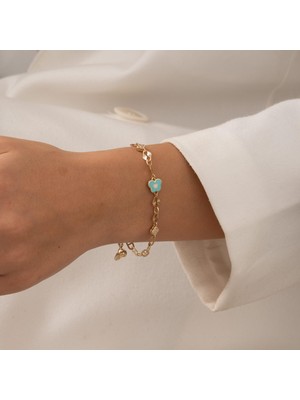 Hakan Mücevherat Mavi Mineli Taşlı 14 Ayar Altın Bileklik