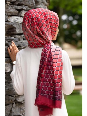 Vissona %100 Ipek Petek Desenli Bordo - Beyaz Renkli 92X210 Şal
