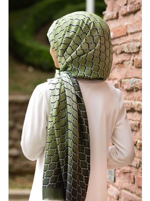 Vissona %100 Ipek Petek Desenli Haki - Fıstık Yeşili Renkli 92X210 Şal