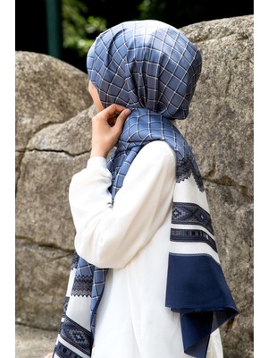 Vissona %100 Ipek Etnik Desenli Bebe Mavisi - Lacivert Renkli 92X210 Şal