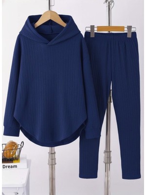 Tua Moda Kadın Uzun Kollu Kapşonlu Meloni Bluz ve Pantolon Ikili Takım