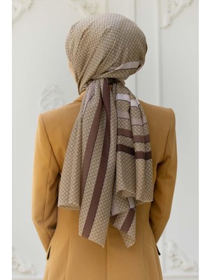 Vissona 100% Ipek Bant Desenli Vizon Renkli Şal