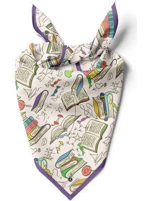 Vissona 100% Silk Headscarf For Women - 22"x 22" Inch Hair Scarf Books Pattern Silk Headscarf Bandana Square Silk