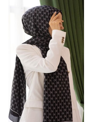 Vissona %100 Ipek Minik Motif Desenli Siyah - Siyah Renkli 92X210 Şal