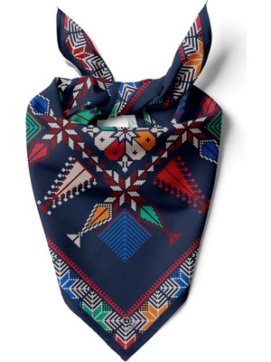 Vissona %100 Ipek Kanaviçe Desenli Kadın Bandana