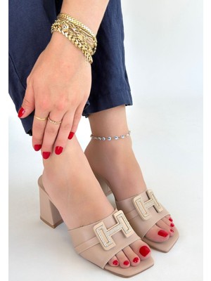 Shoegar Erew Bej Cilt Topuklu Terlik