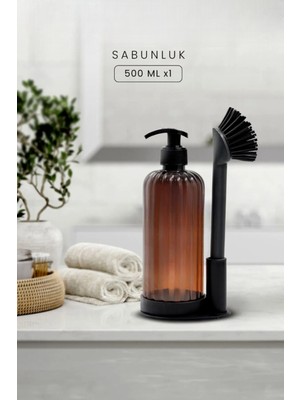 Vadi Sıvı Sabunluk Yumuşak Silikon Fırçalı Set - Çamaşır Suyu - Amber Şişe 500 ml H-166
