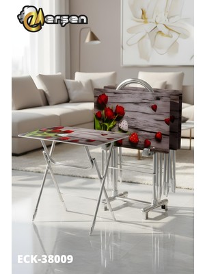 Eranş Serisi 4'lü Katlanır Cam Çanta Zigon Sehpa Krom Ayak