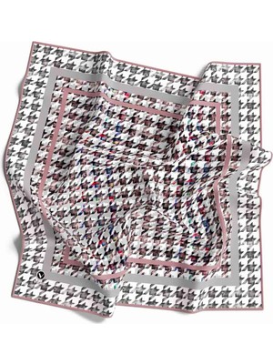 Violla Twill Kazayağı Desenli Pudra Renkli 90X90 Eşarp (Ipek Içermez) Kenar Dikiş Şekli El Dikişli