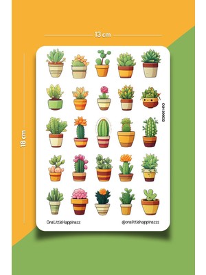 One Little Happiness Kaktüs Temalı Sticker Seti | Bullet Journal Sticker | Defter | Çıkartma | Scrapbook