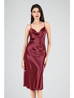 Primoda Uzun Gecelik Degaje Bordo 7741