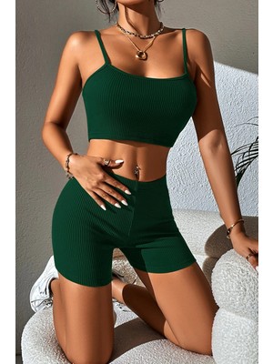 Marsilyan Kadın Yeşil Şortlu Kaşkorse Gecelik Takım