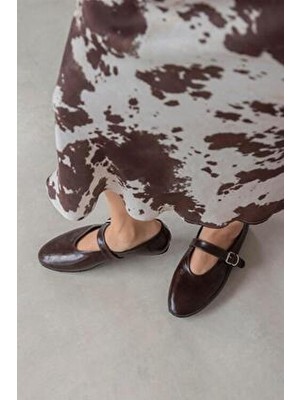 Straswans Jun Kadın  Kırışık Deri Babet Kahve