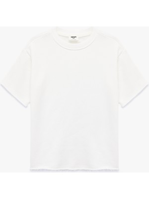 Koton Pamuklu Kısa Kollu Tişört, Erkek Çocuklar İçin Oversize Basic Günlük Stil Beyaz