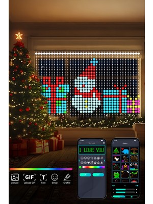 Mobee LED Işıklı Akıllı Perde 400 LED Uzaktan Kumandalı Animasyonlu Parti Yılbaşı Dekor Eğlence  3x3 Metre
