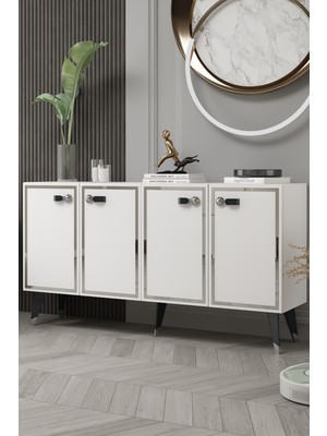Cantek Dizayn 8223-64CT KB150 Konsol,tv Ünitesi Beyaz-Gümüş-Siyah