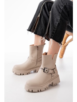 Zerenyus ZRİN-2015 Premium Bej Fermuarlı Günlük Kadın Bot