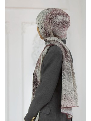 Vissona Lüks Medine Ipeği Zikzak Geometrik Desenli Pudra Renkli 75X195 Kırışmaz Şal Moss Krep Dikiş Tipi Italyan Dikişli