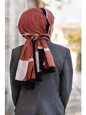 Vissona Lüks Medine Ipeği Geometrık Desenli Bakır Renkli 75X195 Kırışmaz Şal Moss Krep Dikiş Tipi Italyan Dikişli