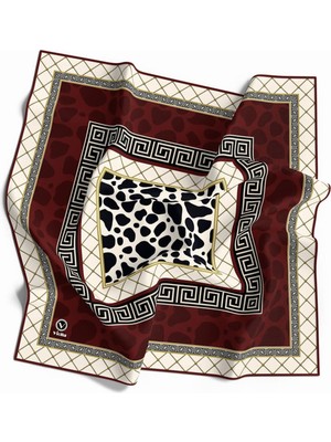 Violla Twill Taş Desenli Bordo Renkli 90X90 Eşarp (Ipek Içermez) Kenar Dikiş Şekli El Dikişli