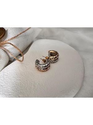 H&S Aksesuar Zirkon Taşlı Yarım Halka Küpe