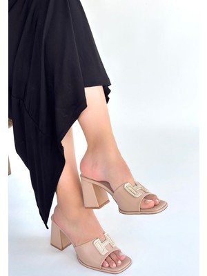 Shoegar Caren Bej Cilt Topuklu Terlik