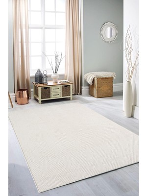 Esperya Home Rölyef Halı Yolluk Krem | Kaymaz Taban | Makinada Yıkanabilir | Salon, Mutfak & Koridor