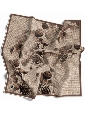 Violla Twill Gül Desenli Vizon Renkli 90X90 Eşarp (Ipek Içermez) Kenar Dikiş Şekli El Dikişli