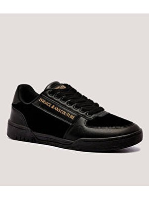 Versace Erkek Düşük Bilekli Logo Desenli Süet Detaylı Deri Siyah Sneaker 79YA3SD4ZPB39-899