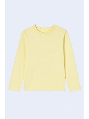 Perendi Uzun Kollu  Kız ve Erkek Basic Tshirt %100 Pamuklu Sarı Düz Regular Fit