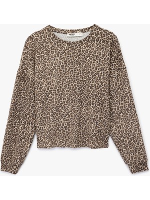 Koton Leopar Desenli Uzun Kollu Bisiklet Yaka Viskon Karışımlı Pijama Üstü