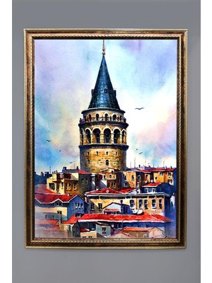 Dolce Mariee Galata Kulesi Desenli Dijital Baskılı Kadife Kumaş Çerçeveli Tablo TBL0017