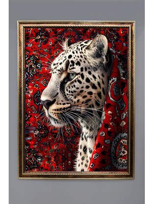 Dolce Mariee Iran Halısına Sarılmış Leopar Desenli Dijital Baskılı Kadife Kumaş Çerçeveli Tablo TBL0026