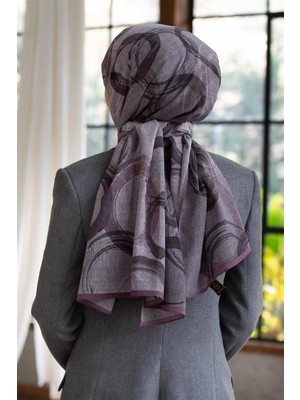 Vissona Lüks Medine Geometrik Desenli Pudra Renkli 75X195 Kırışmaz Şal Moss Krep Dikiş Tipi Italyan Dikişli