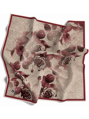 Violla Twill Gül Desenli Bordo Renkli 90X90 Eşarp (Ipek Içermez) Kenar Dikiş Şekli El Dikişli