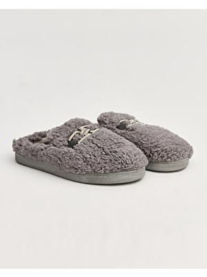 Chirpy Kadın Terlik Düz Gri Renk Bağcıksız Konforlu Homewear Kullanımına Uygun