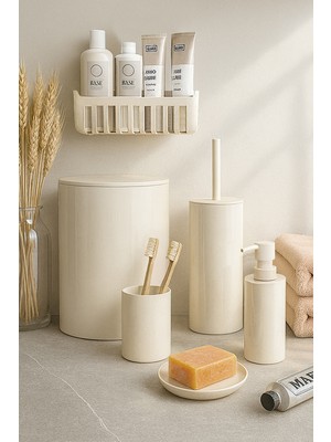 Primanova Flores Banyo Seti + Yapışkanlı Raf - Bej